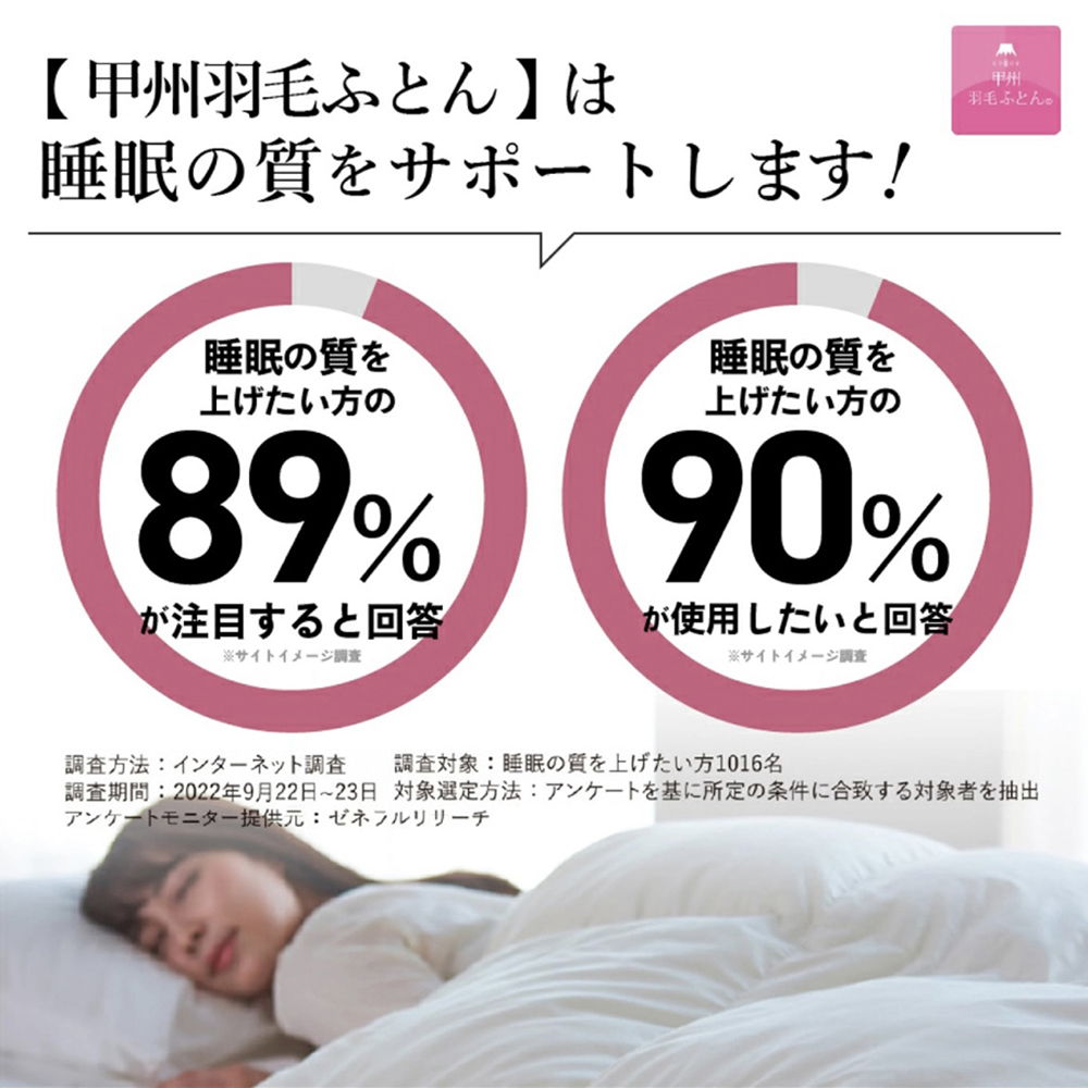 60サテン 2層本掛けマザーグースダウン95%羽毛布団 - 甲州羽毛